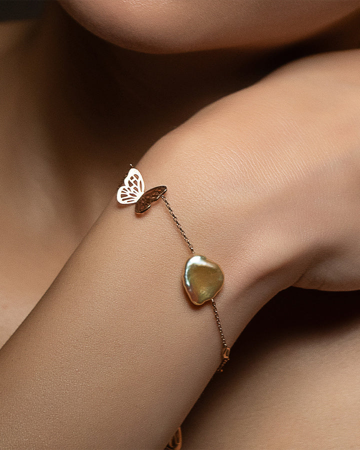 Butterfly on Pearl Bracelet